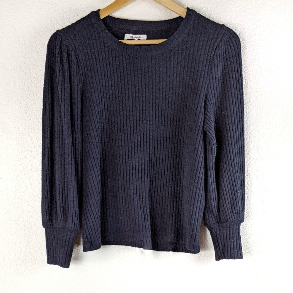 Madewell Brushed Ribbed Pleat-Sleeve Top Medium